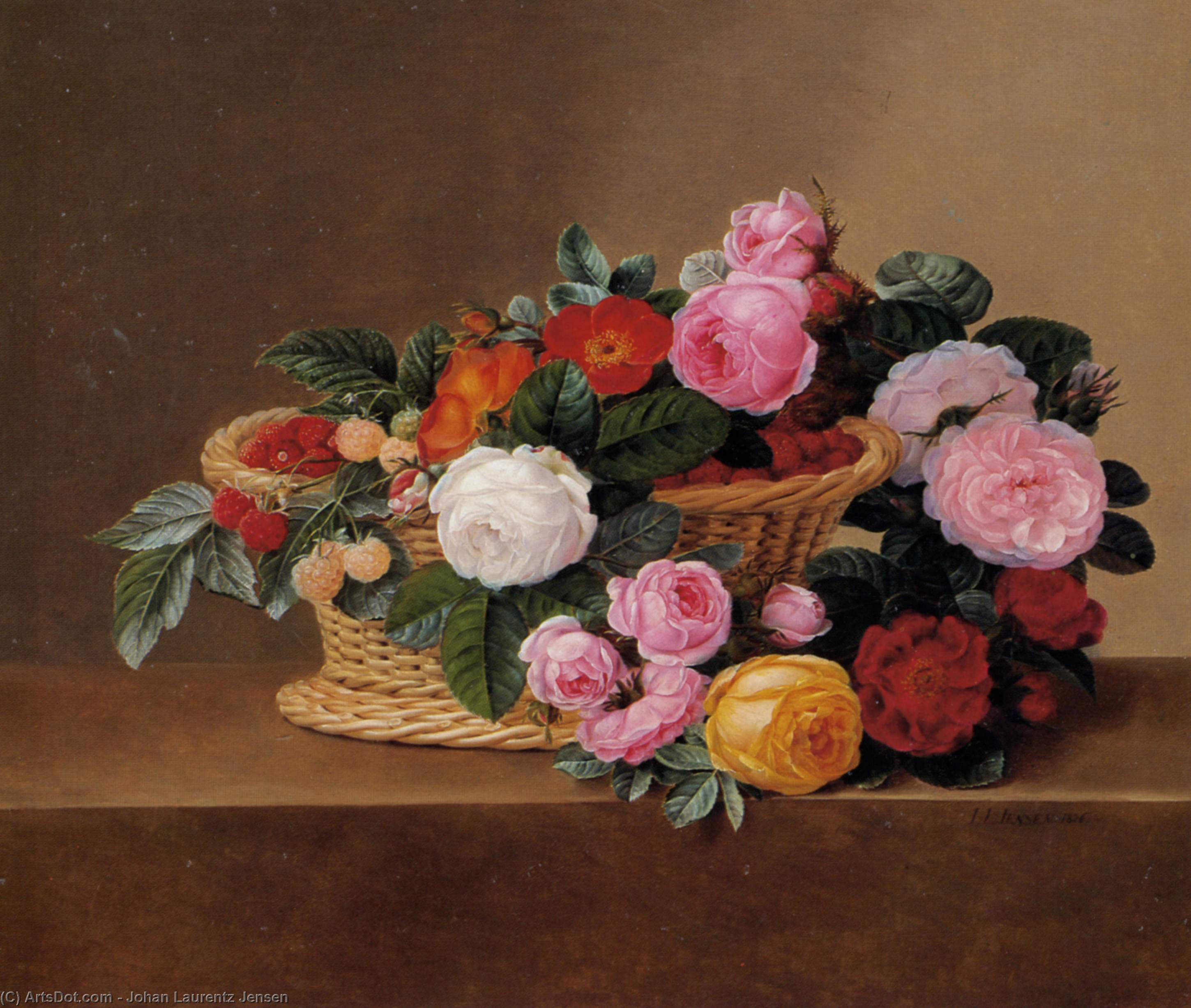 WikiOO.org - Encyclopedia of Fine Arts - Maľba, Artwork Johan Laurentz Jensen - Basket of Roses