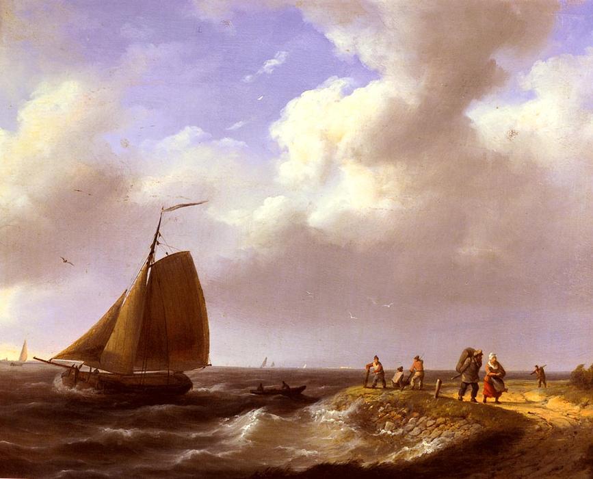 Wikioo.org – L'Encyclopédie des Beaux Arts - Peinture, Oeuvre de Johannes Hermann Barend Koekkoek - Une brise éteint le néerlandais côte