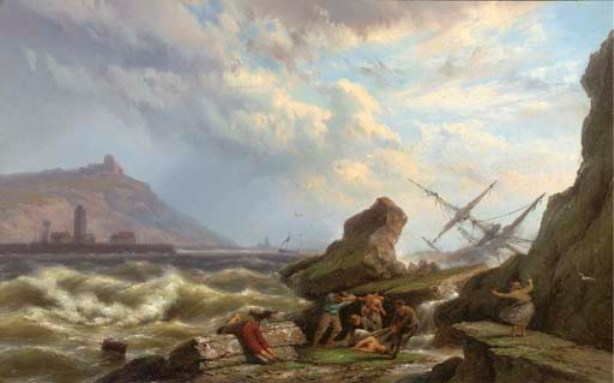Wikoo.org - موسوعة الفنون الجميلة - اللوحة، العمل الفني Johannes Hermann Barend Koekkoek - A shipwreck