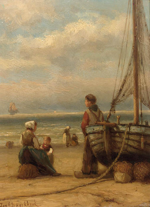 WikiOO.org - Encyclopedia of Fine Arts - Maalaus, taideteos Johannes Hermann Barend Koekkoek - Fisherfolk on the beach