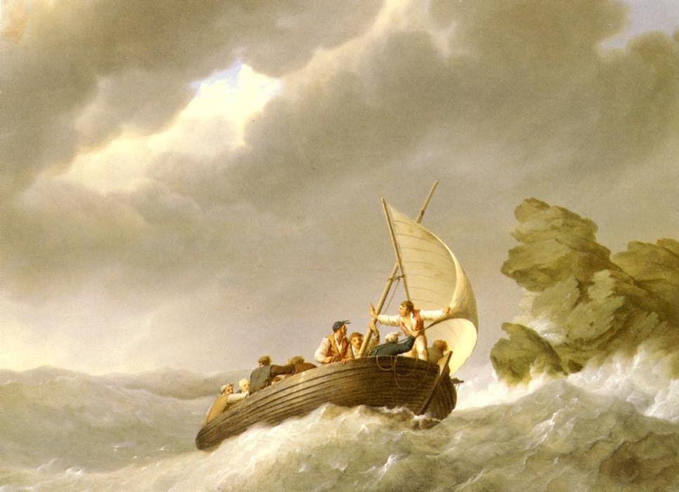 Wikioo.org - The Encyclopedia of Fine Arts - Painting, Artwork by Johannes Hermann Barend Koekkoek - Sailing The Stormy Seas