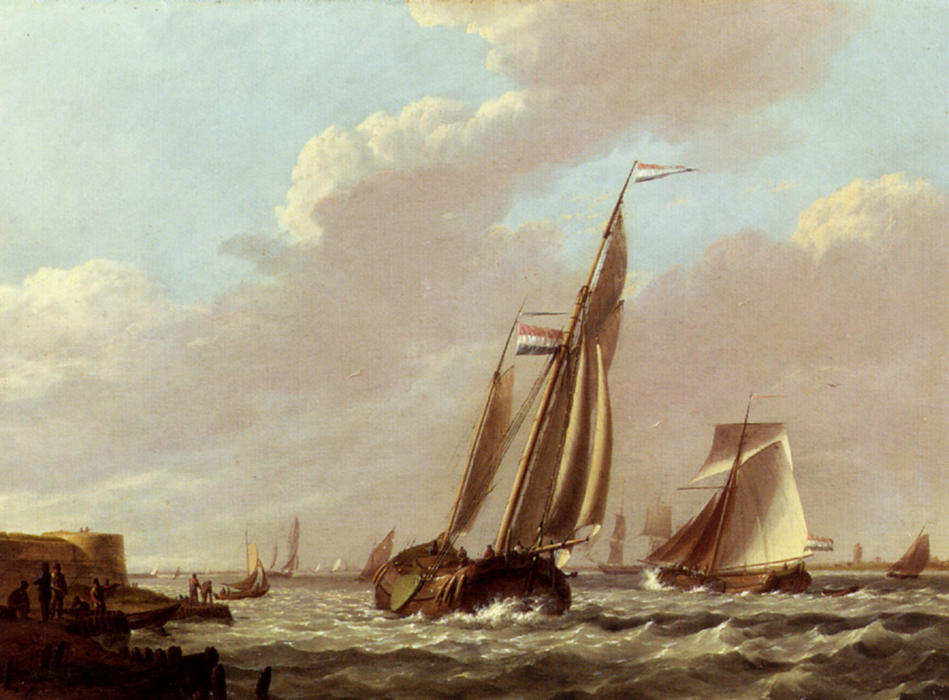 Wikioo.org - The Encyclopedia of Fine Arts - Painting, Artwork by Johannes Hermann Barend Koekkoek - Shipping In A Choppy Estuary