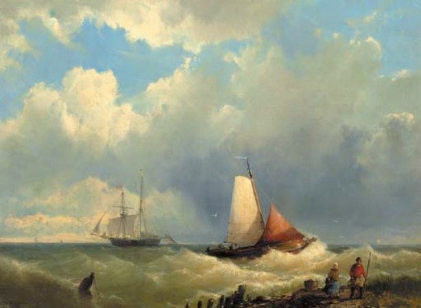 WikiOO.org - دایره المعارف هنرهای زیبا - نقاشی، آثار هنری Johannes Hermann Barend Koekkoek - Shipping off the coast