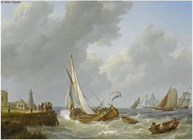 WikiOO.org - Güzel Sanatlar Ansiklopedisi - Resim, Resimler Johannes Hermann Barend Koekkoek - Ships near the pier