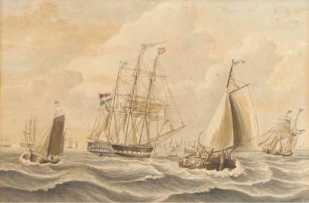 Wikoo.org - موسوعة الفنون الجميلة - اللوحة، العمل الفني Johannes Hermann Barend Koekkoek - The Dutch barque Cornelia off a fleet anchorage
