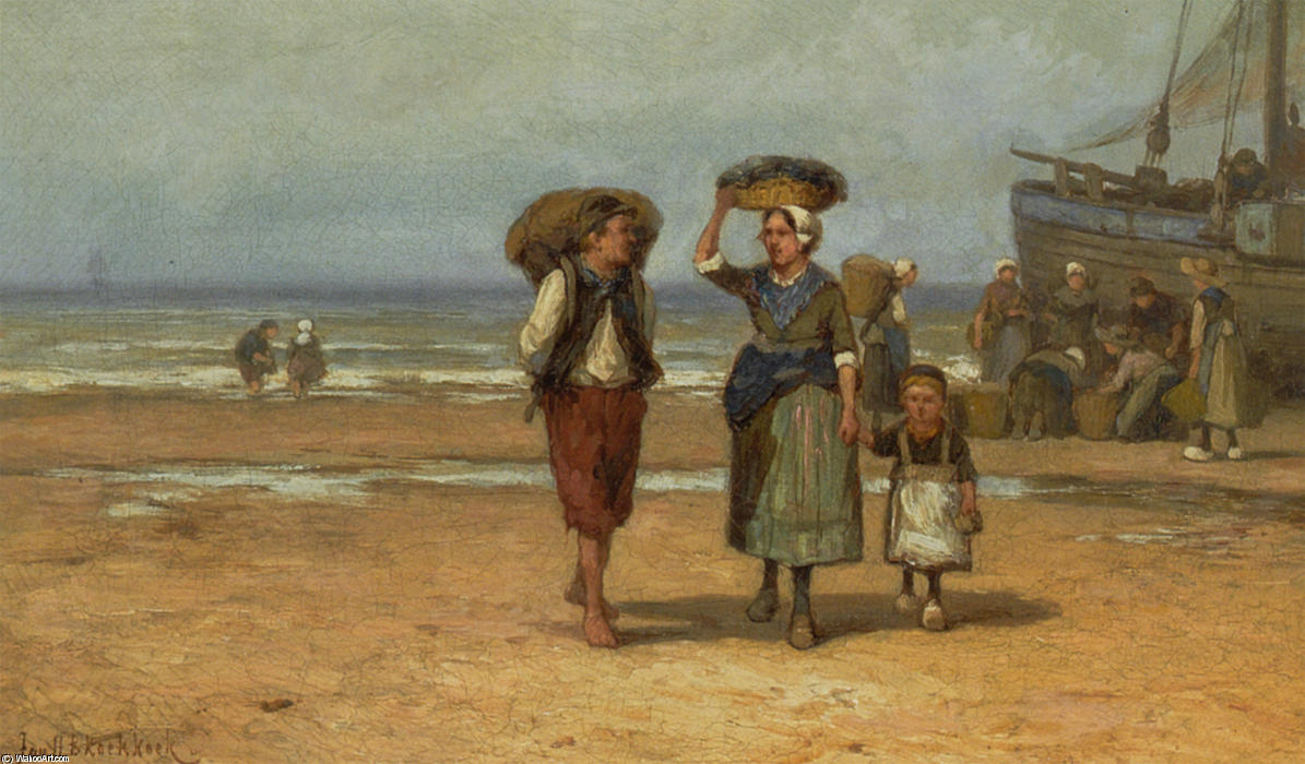 Wikioo.org - The Encyclopedia of Fine Arts - Painting, Artwork by Johannes Hermann Barend Koekkoek - Unloading the catch 1
