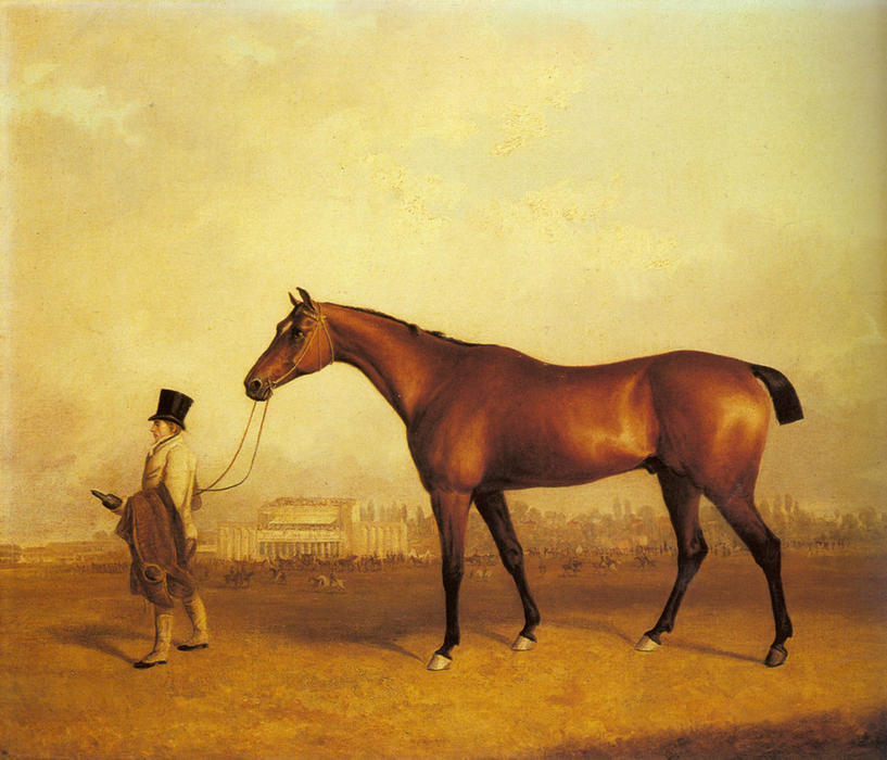 WikiOO.org - Encyclopedia of Fine Arts - Festés, Grafika John Ferneley Ii - Emlius, Winter of the 1832 Derby, held by a Groom at Doncaster