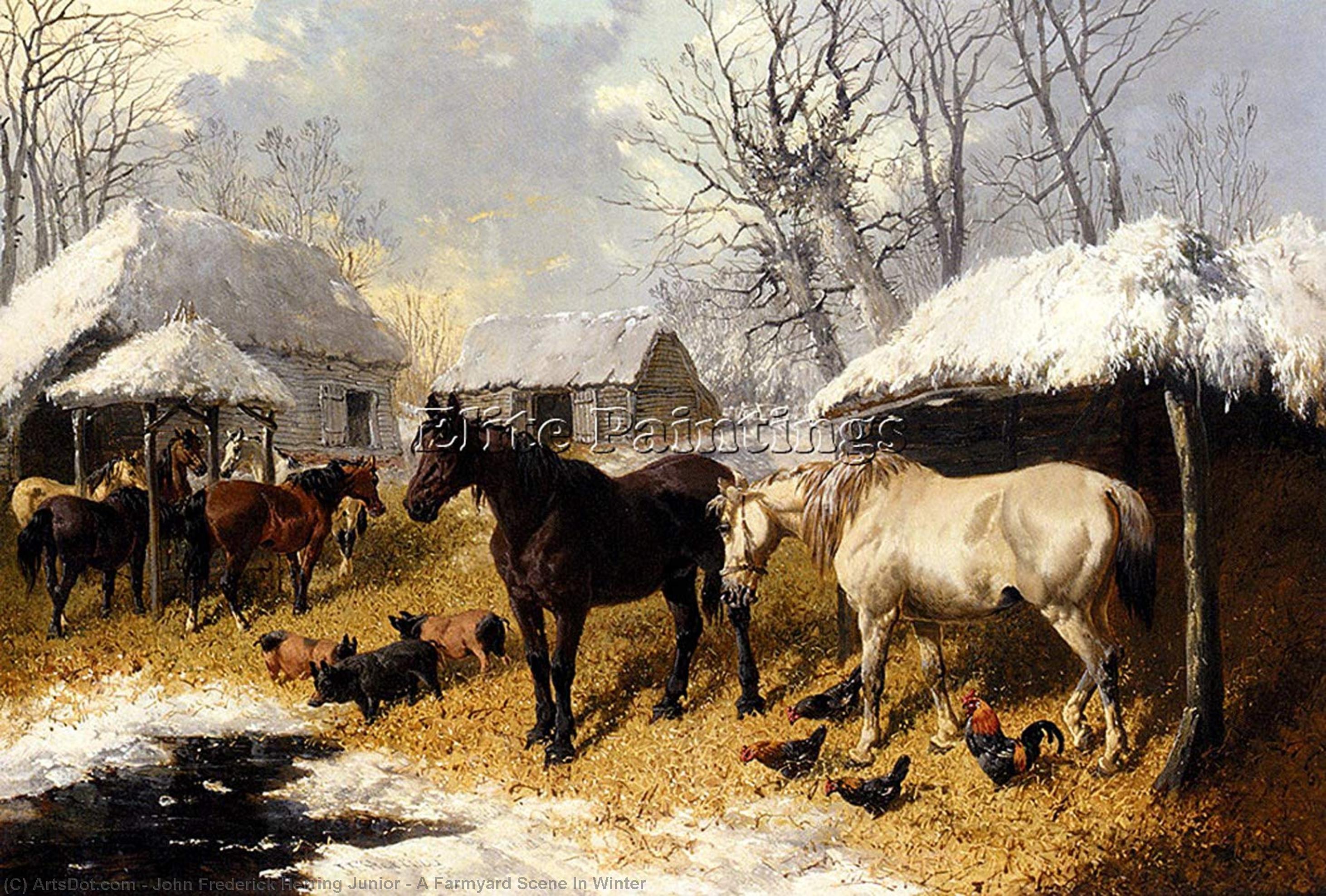 Wikioo.org - The Encyclopedia of Fine Arts - Painting, Artwork by John Frederick Herring Junior - A Farmyard Scene In Winter