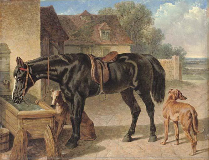 WikiOO.org - Güzel Sanatlar Ansiklopedisi - Resim, Resimler John Frederick Herring Senior - A farmer's hack and greyhounds