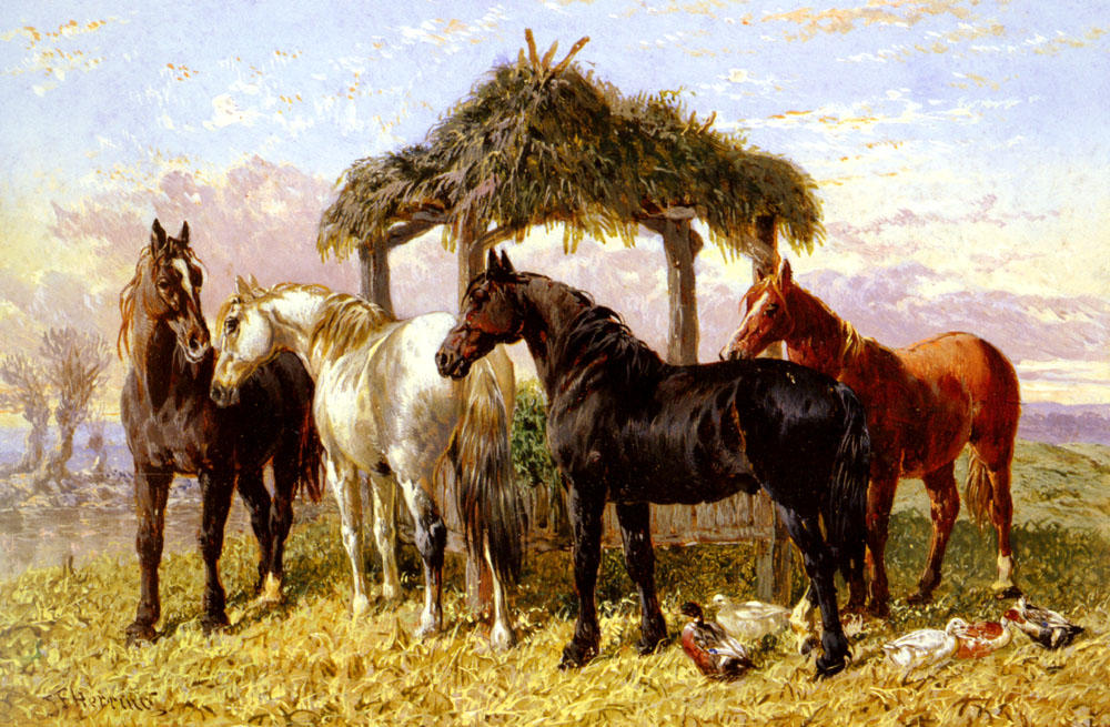 Wikioo.org - The Encyclopedia of Fine Arts - Painting, Artwork by John Frederick Herring Senior - Horses and Ducks by a River