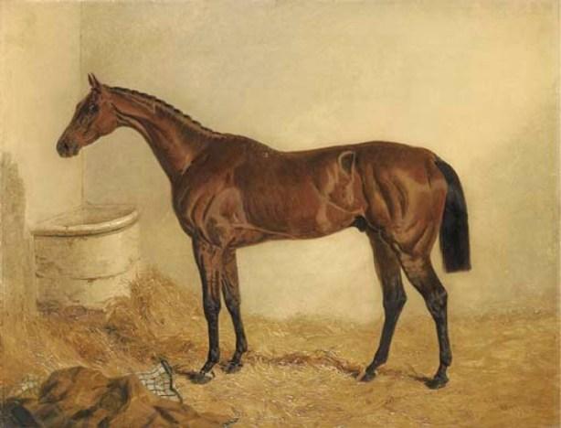 Wikioo.org - The Encyclopedia of Fine Arts - Painting, Artwork by John Frederick Herring Senior - Little Wonder, winner of the Derby, 1840, in a stable