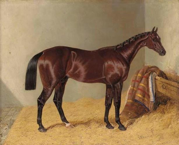 Wikioo.org - The Encyclopedia of Fine Arts - Painting, Artwork by John Frederick Herring Senior - Mango, winner of the 1837 St. Leger Stakes, in a stable