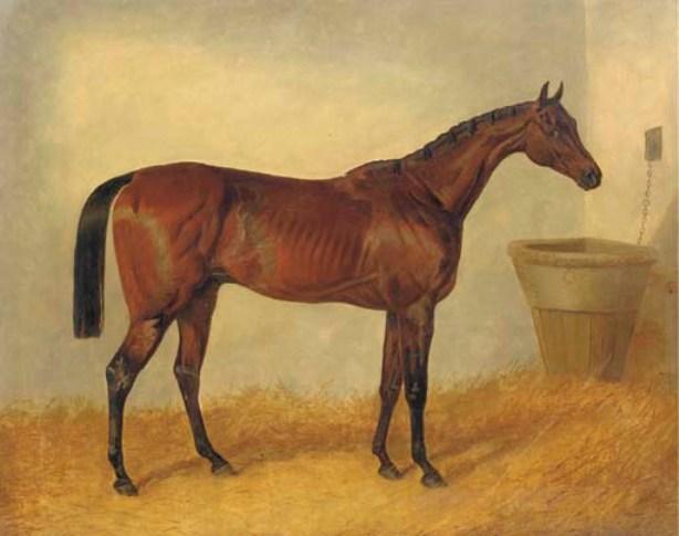 Wikioo.org - The Encyclopedia of Fine Arts - Painting, Artwork by John Frederick Herring Senior - Merry Monarch, a bay mare, in a stable