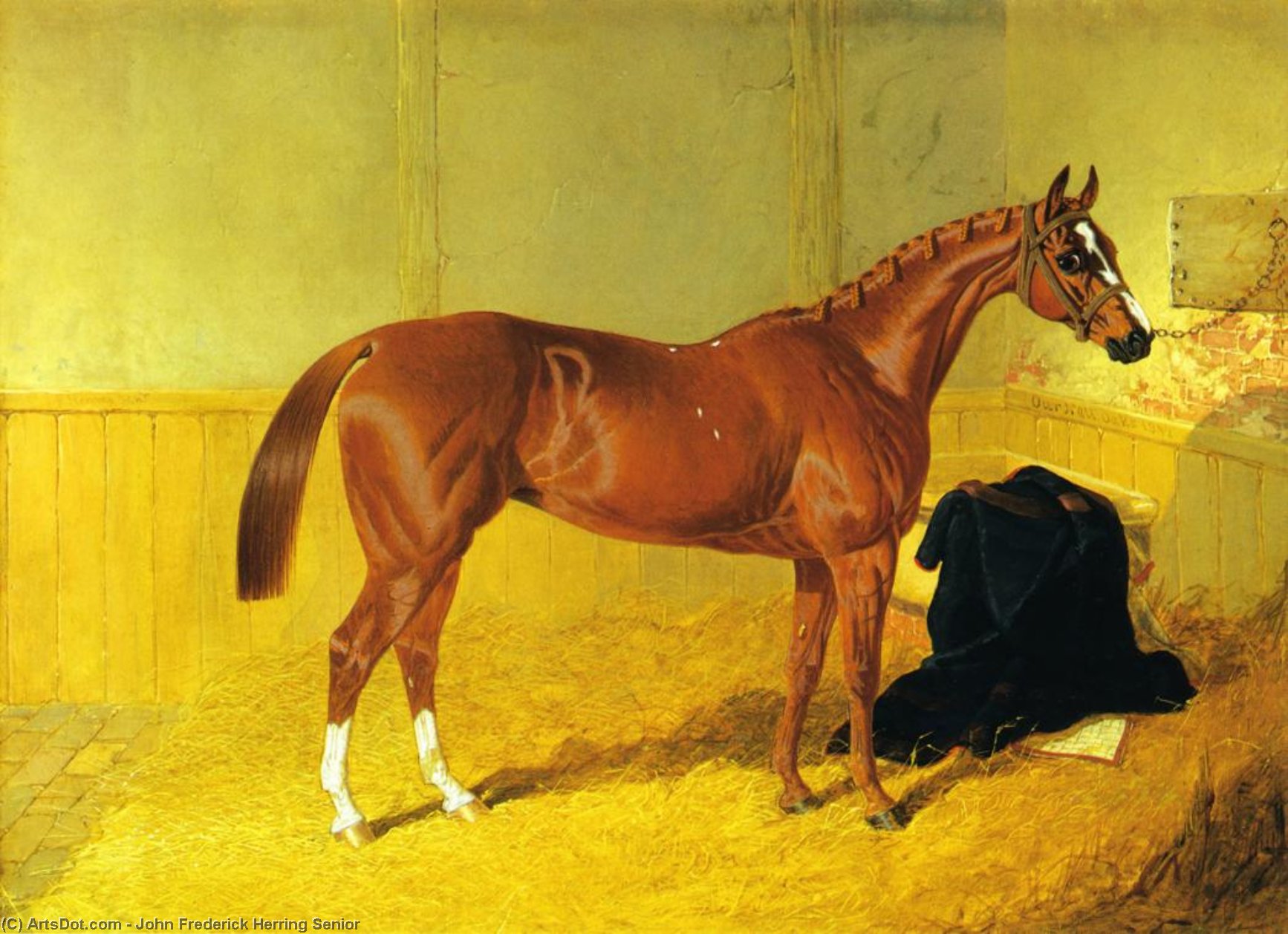 Wikioo.org - The Encyclopedia of Fine Arts - Painting, Artwork by John Frederick Herring Senior - Our Nell, A Bay Racehorse in a Stable
