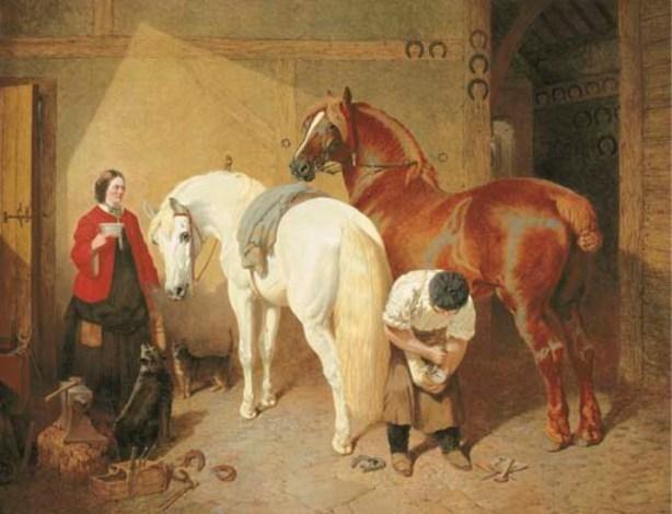 Wikioo.org - The Encyclopedia of Fine Arts - Painting, Artwork by John Frederick Herring Senior - The Interior of a Smithy