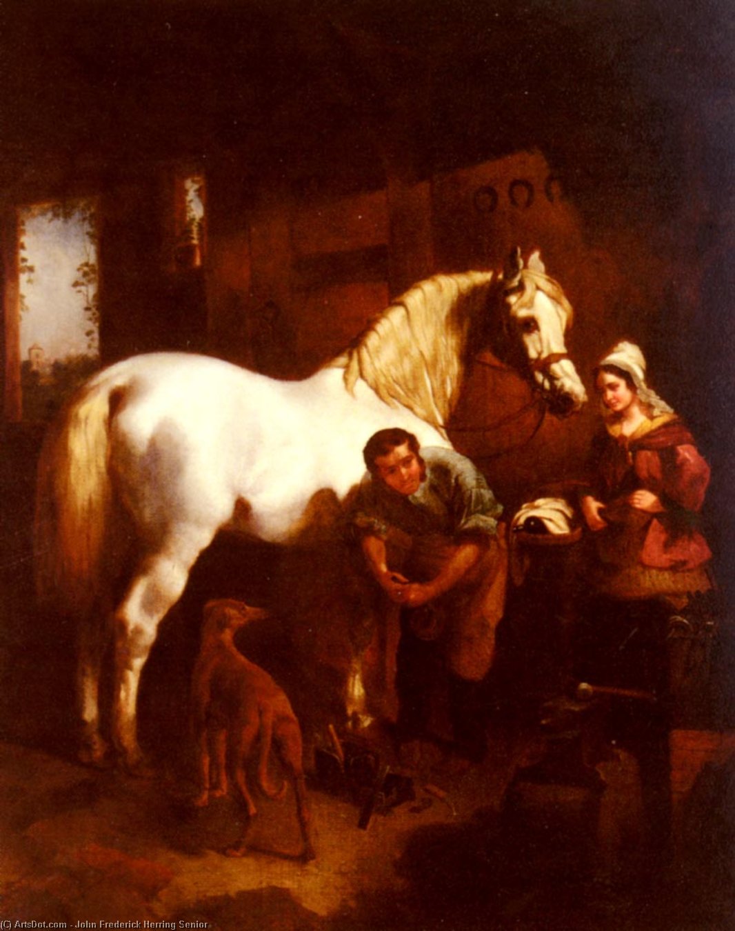 Wikioo.org - The Encyclopedia of Fine Arts - Painting, Artwork by John Frederick Herring Senior - The Village Blacksmith