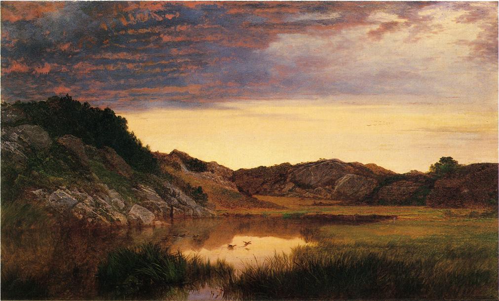 Wikioo.org - The Encyclopedia of Fine Arts - Painting, Artwork by John Frederick Kensett - Sunrise among the Rocks of Paradise, Newport