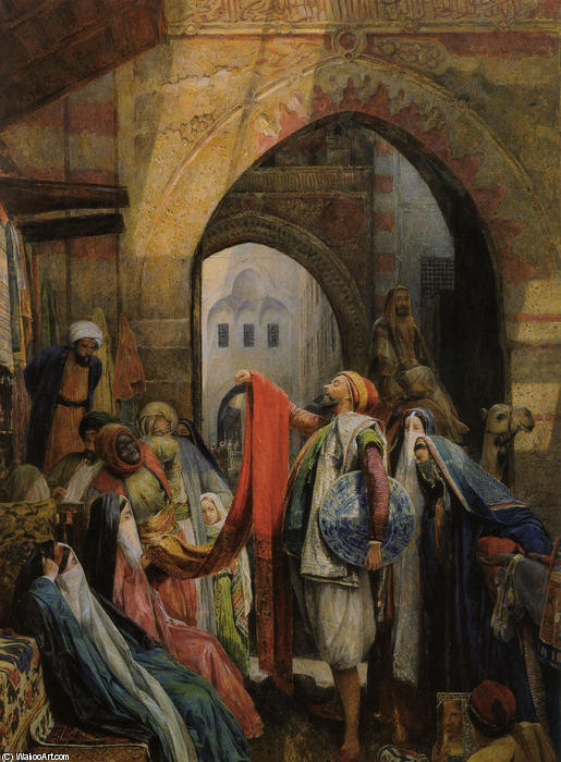 Wikioo.org - The Encyclopedia of Fine Arts - Painting, Artwork by John Frederick Lewis - A Cairo Bazaar ­ The Della 'l'