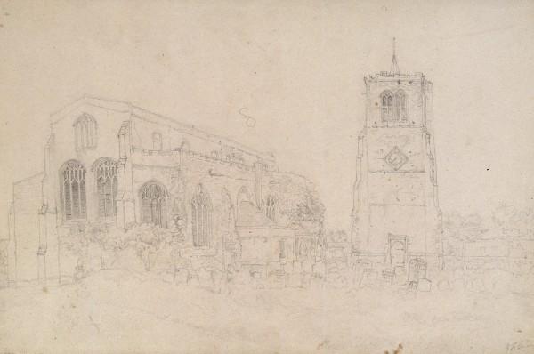 Wikioo.org - The Encyclopedia of Fine Arts - Painting, Artwork by John Frederick Lewis - A view of Elstow Church, Bedfordshire