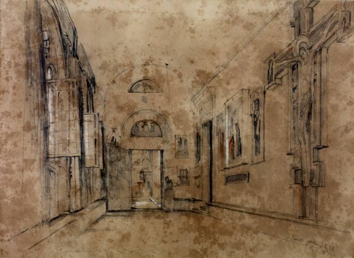 Wikioo.org - The Encyclopedia of Fine Arts - Painting, Artwork by John Frederick Lewis - Corridor Leading to the Sacristy of Santa Croce, Florence