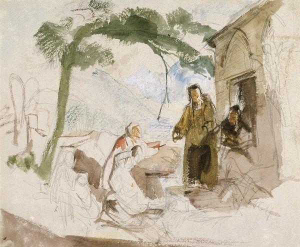 WikiOO.org - Enciklopedija likovnih umjetnosti - Slikarstvo, umjetnička djela John Frederick Lewis - Figures kneeling before a monk