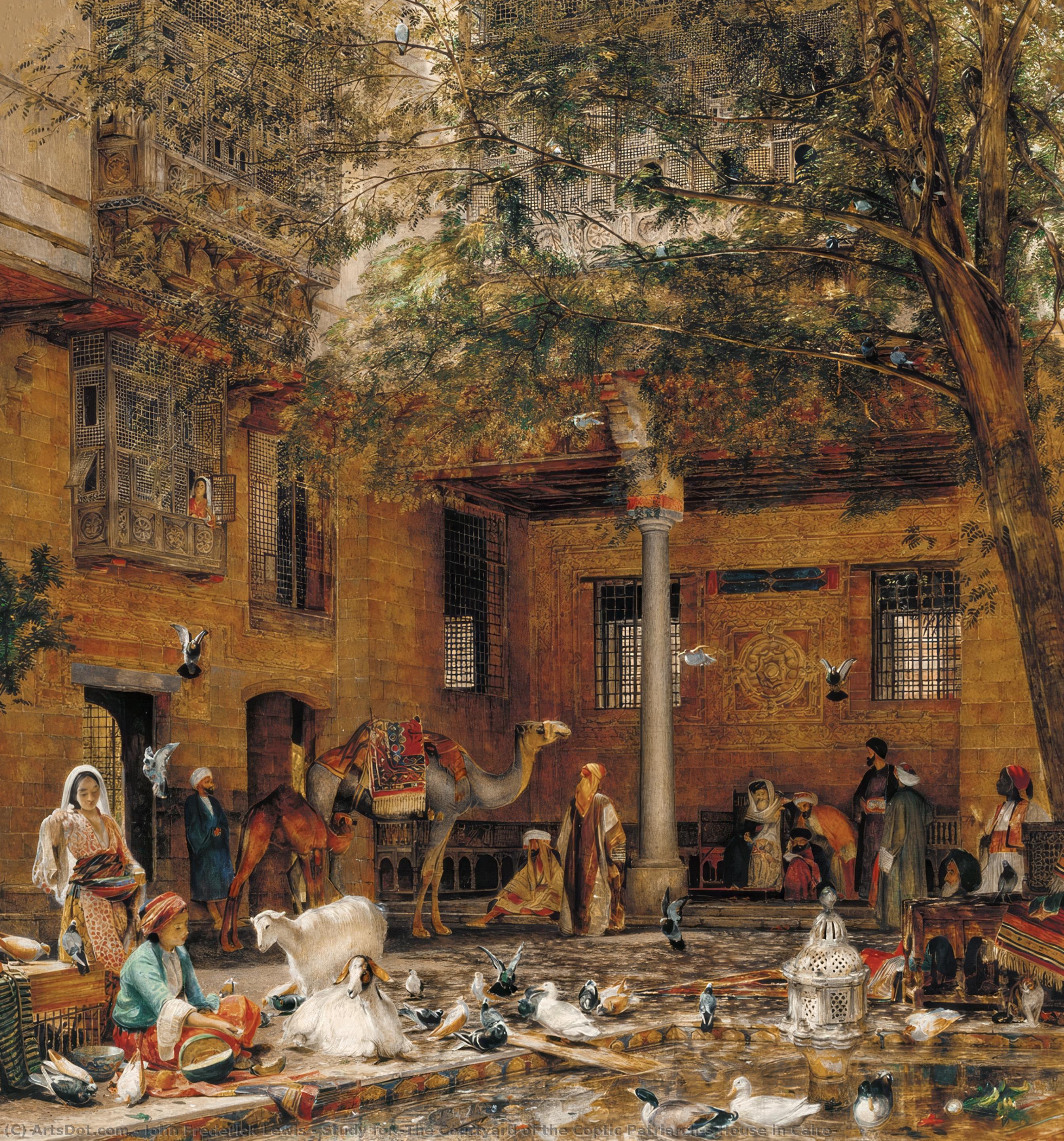 Wikioo.org - The Encyclopedia of Fine Arts - Painting, Artwork by John Frederick Lewis - Study for `The Courtyard of the Coptic Patriarch's House in Cairo'
