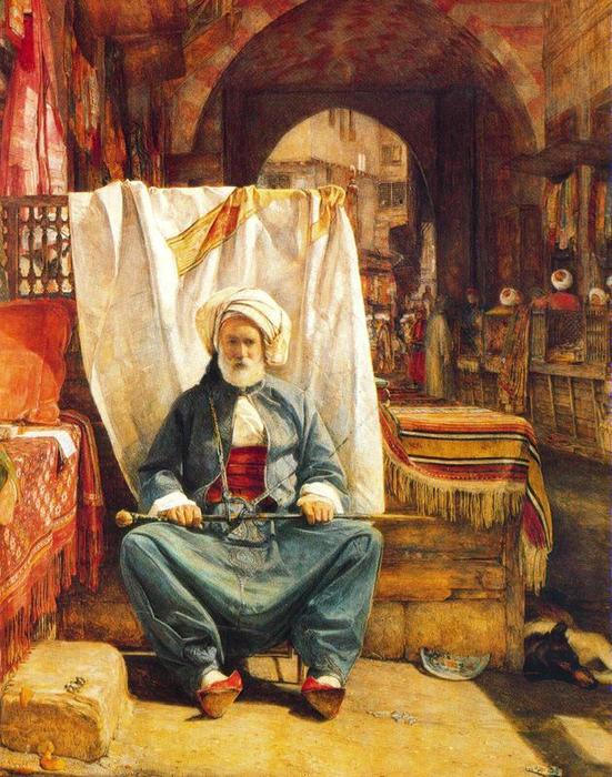 Wikioo.org - The Encyclopedia of Fine Arts - Painting, Artwork by John Frederick Lewis - The Carpet Seller. El Khan Khalil, Cairo