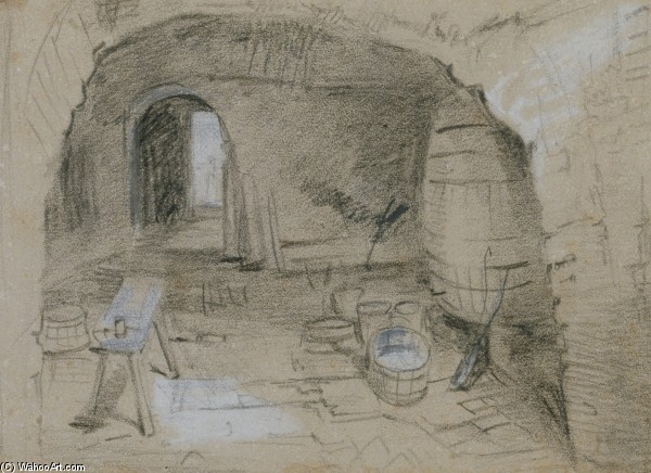 WikiOO.org - Encyclopedia of Fine Arts - Maalaus, taideteos John Frederick Lewis - The cellars at 5, Great Newport Street