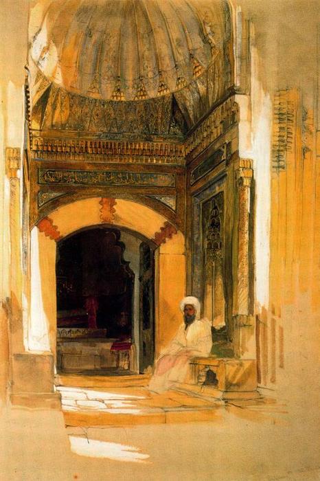 WikiOO.org - Encyclopedia of Fine Arts - Lukisan, Artwork John Frederick Lewis - The Entrance to the Turbeh or Tomb of the Sultan Beyazit at Constantinople