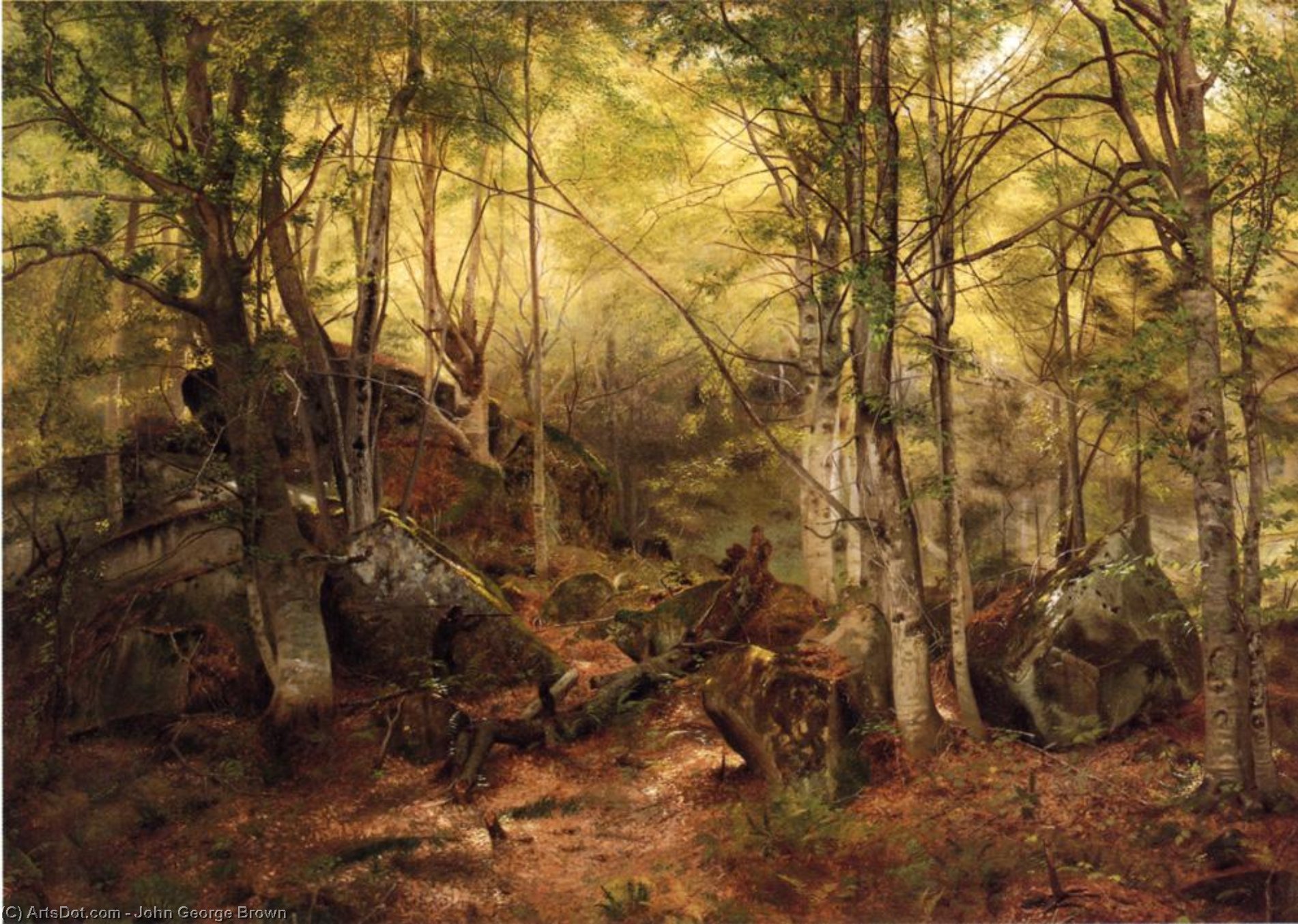 WikiOO.org - Enciklopedija dailės - Tapyba, meno kuriniai John George Brown - Deerhunter in the Woods