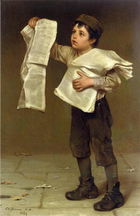Wikioo.org - The Encyclopedia of Fine Arts - Painting, Artwork by John George Brown - Newsboy