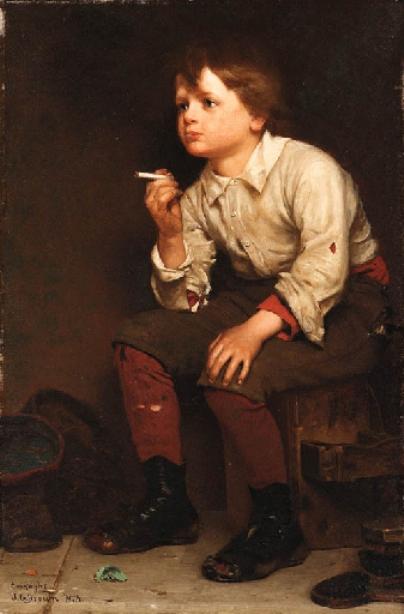 WikiOO.org - אנציקלופדיה לאמנויות יפות - ציור, יצירות אמנות John George Brown - Shoeshine Boy Smoking
