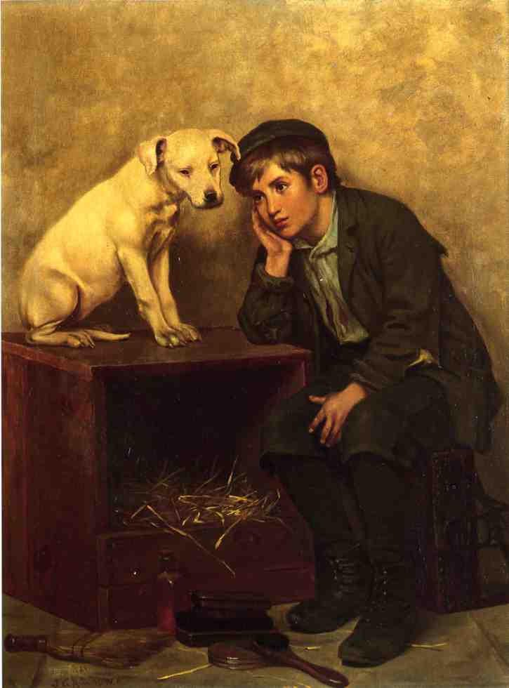 WikiOO.org - Encyclopedia of Fine Arts - Festés, Grafika John George Brown - Shoeshine Boy with His Dog