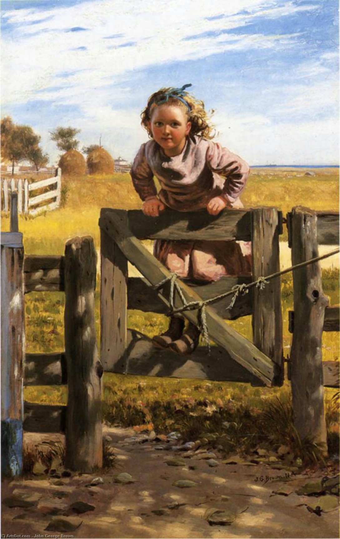 Wikioo.org - The Encyclopedia of Fine Arts - Painting, Artwork by John George Brown - Swinging on a Gate, Southampson, New York