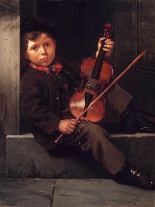 WikiOO.org - Enciklopedija dailės - Tapyba, meno kuriniai John George Brown - The Boy Violinist