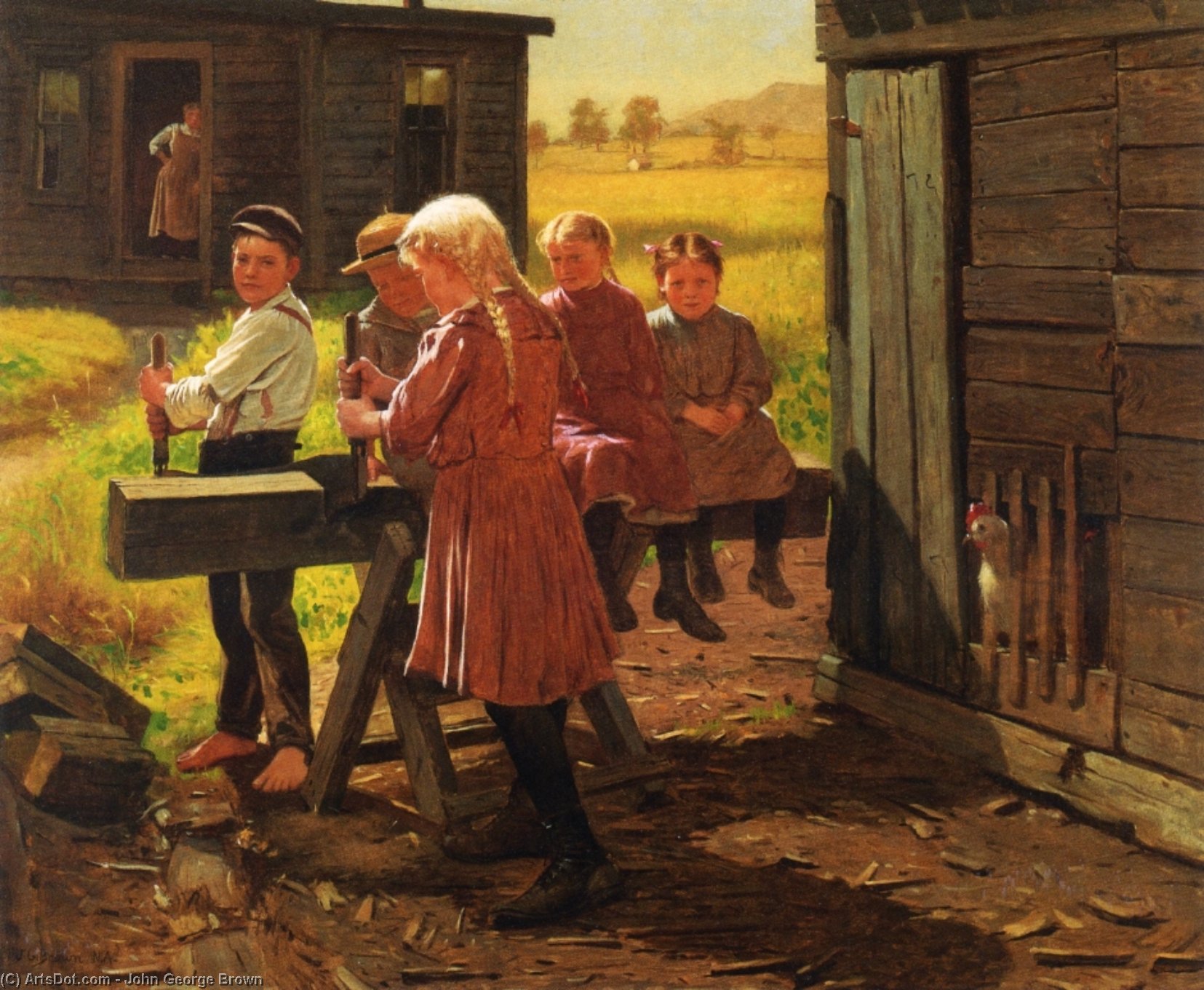 WikiOO.org - Encyclopedia of Fine Arts - Maľba, Artwork John George Brown - The Industrious Family