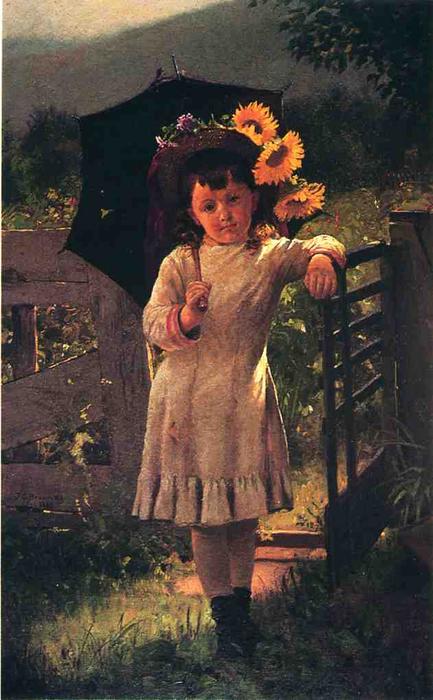 WikiOO.org - אנציקלופדיה לאמנויות יפות - ציור, יצירות אמנות John George Brown - The Sunflower Girl