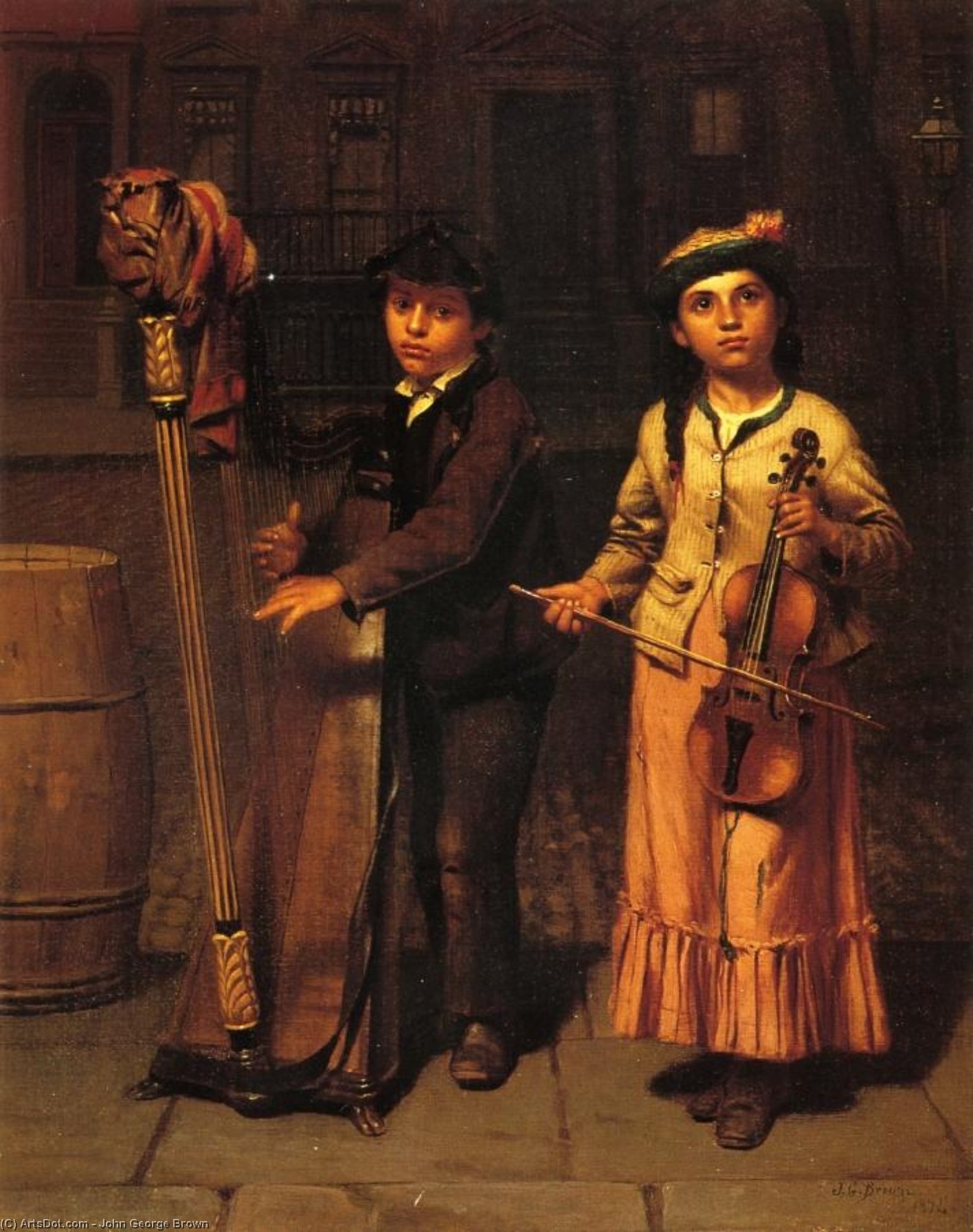 Wikioo.org – L'Encyclopédie des Beaux Arts - Peinture, Oeuvre de John George Brown - les deux musiciens