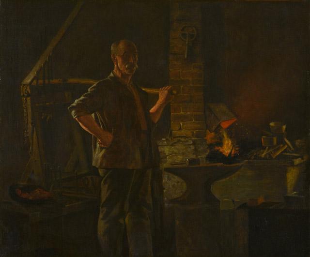 WikiOO.org - Encyclopedia of Fine Arts - Maľba, Artwork John George Brown - The Village Blacksmith