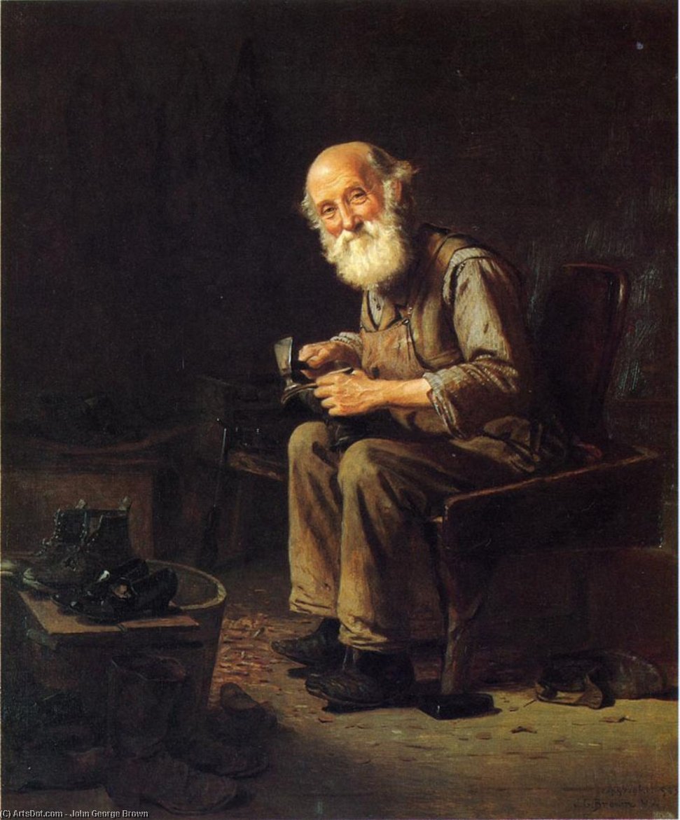 Wikioo.org - The Encyclopedia of Fine Arts - Painting, Artwork by John George Brown - The Village Cobbler