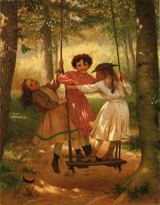 WikiOO.org – 美術百科全書 - 繪畫，作品 John George Brown -  三 女孩  上 `swing`