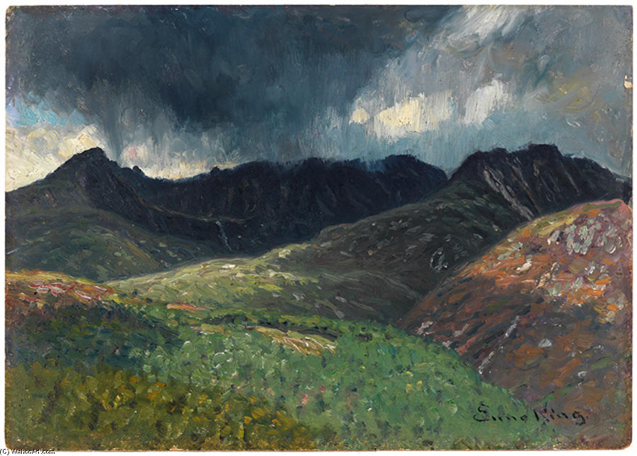 WikiOO.org - Encyclopedia of Fine Arts - Maľba, Artwork John Joseph Enneking - September Squall in the Mountains