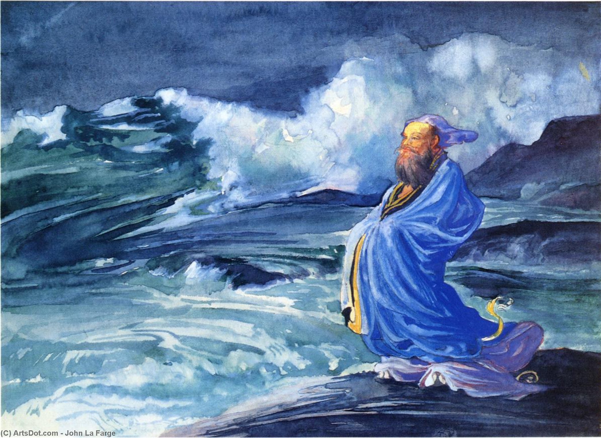Wikioo.org - The Encyclopedia of Fine Arts - Painting, Artwork by John La Farge - A Rishi Calling up a Storm, Japanese Folk Lore