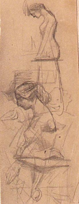 WikiOO.org - Encyclopedia of Fine Arts - Maľba, Artwork John La Farge - Female Figure from Side Looking Downward