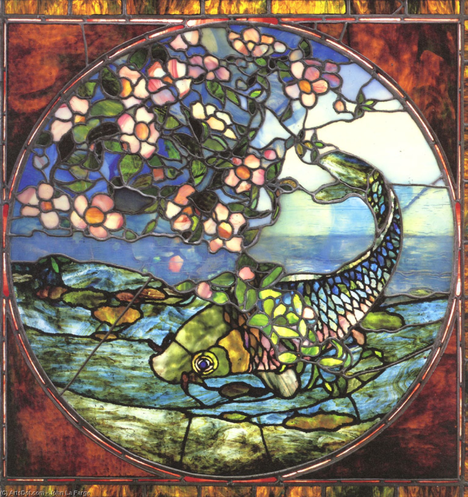 Wikioo.org - The Encyclopedia of Fine Arts - Painting, Artwork by John La Farge - Fish and Flowering Branch