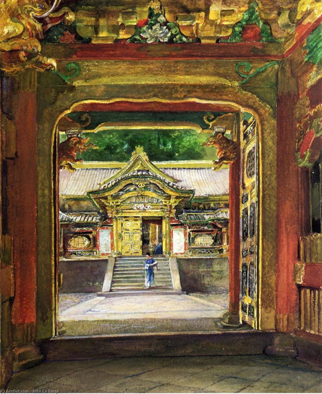 Wikioo.org - The Encyclopedia of Fine Arts - Painting, Artwork by John La Farge - In the Third Gate, Looking Toward the Fourth of the Temple, Iyemitsu, Nikko