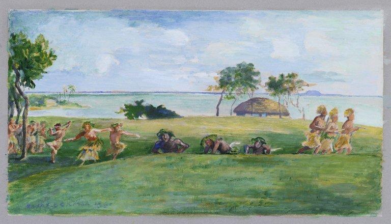 Wikioo.org - The Encyclopedia of Fine Arts - Painting, Artwork by John La Farge - Military Dance in Samoa