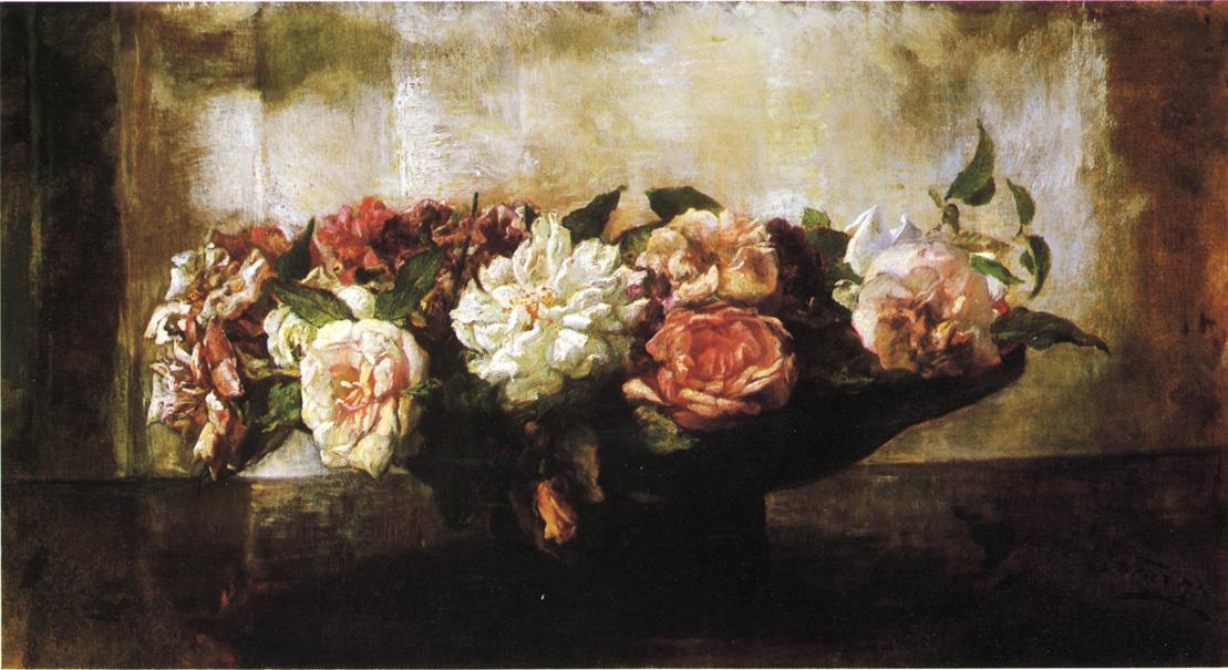 WikiOO.org - Encyclopedia of Fine Arts - Festés, Grafika John La Farge - Roses in a Shallow Bowl