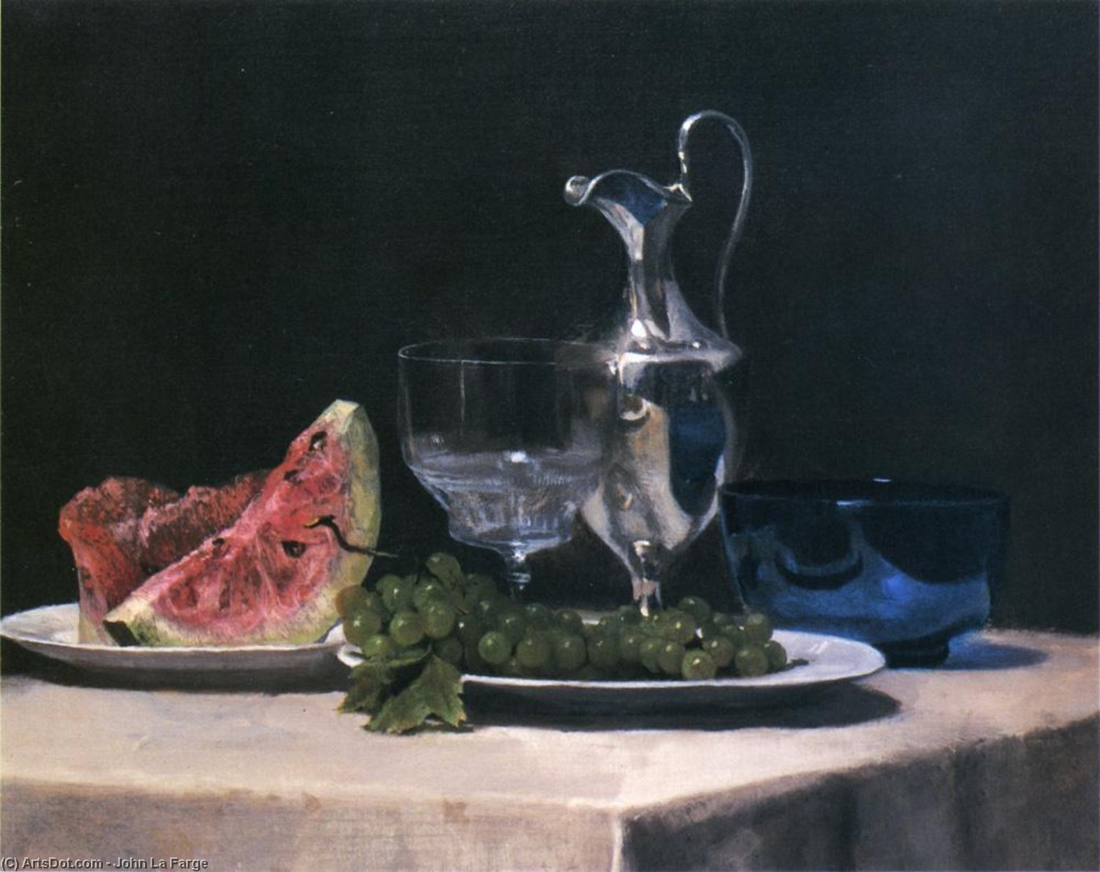 Wikioo.org - The Encyclopedia of Fine Arts - Painting, Artwork by John La Farge - Still Life, Study of Silver, Glass and Fruit