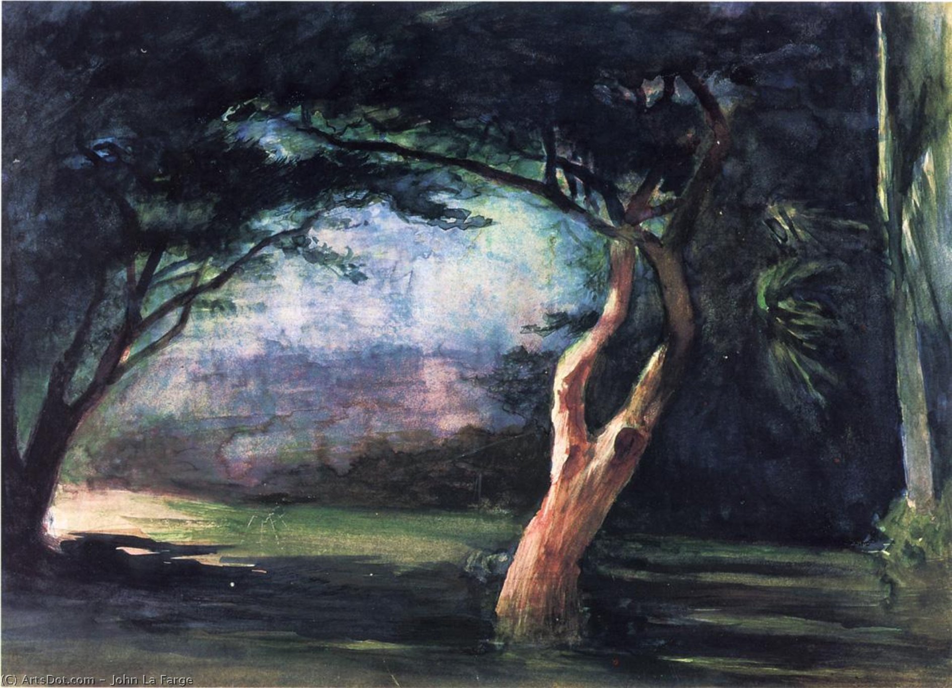 Wikioo.org - The Encyclopedia of Fine Arts - Painting, Artwork by John La Farge - Study of Trees in Moonlight, at Honolulu